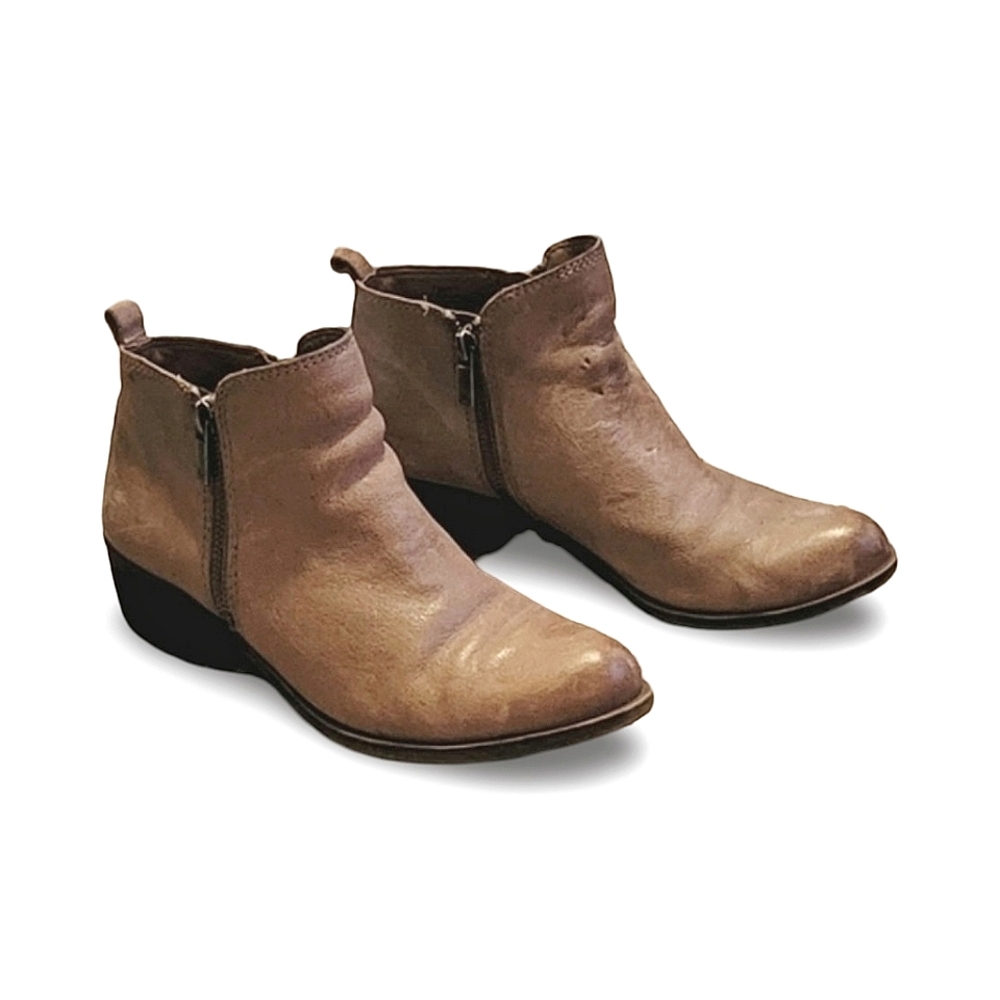 Lucky Brand Basel Boots Light Brown Leather Short Ankle Zip Booties Size 7